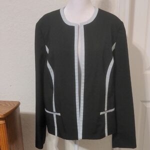 Black Label by Evan Picone Women's Black White Trim Open Blazer Size 14